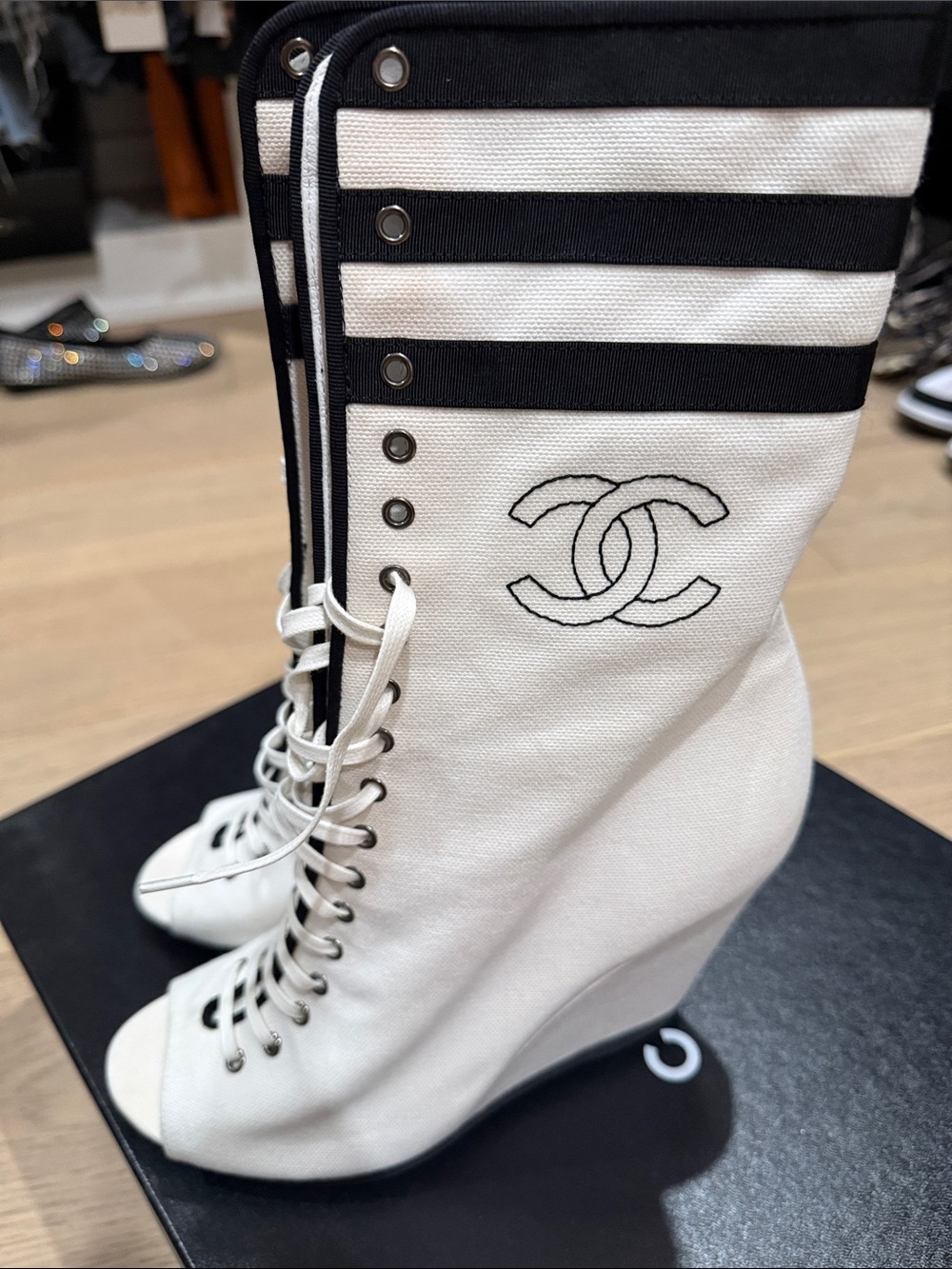 CHANEL wedge peep toe  bootie